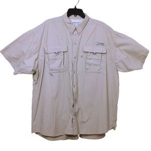 Vintage 90s Columbia PFG Shirt OmniShade Mens-XXL Pockets SSL Tactel Nylon Beige
